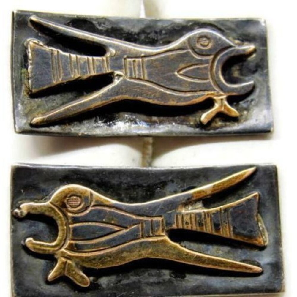 Vintage Peruvian 18K 925 Gold Inca Iconographic Bird Fish Cufflinks- 11.43g